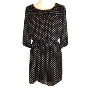 Enfocus Petite Polka Dot Sheer Sleeve Lined Dress Black Sz 8P